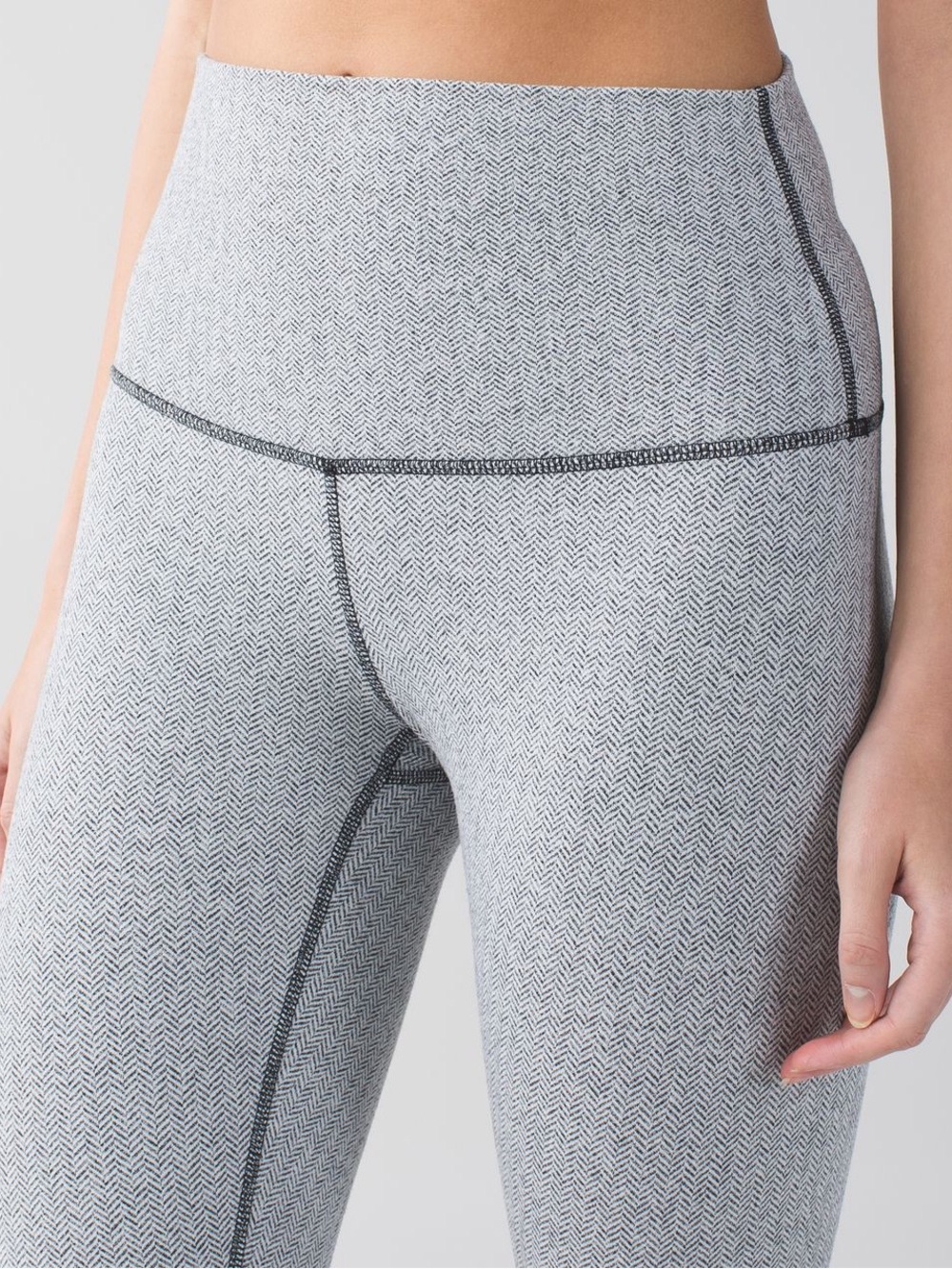 High-Waist Herringbone Performance Leggings - Light Gray
